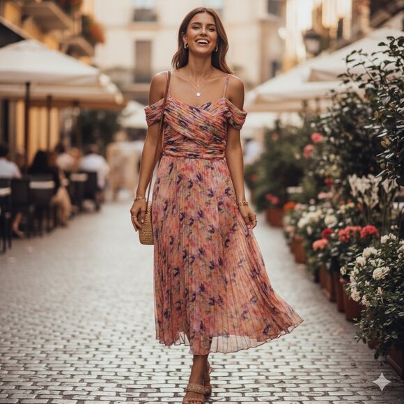 NWT ASTR Leonara Off Shoulder Maxi Dress Peach Multi One Size - Picture 1 of 13